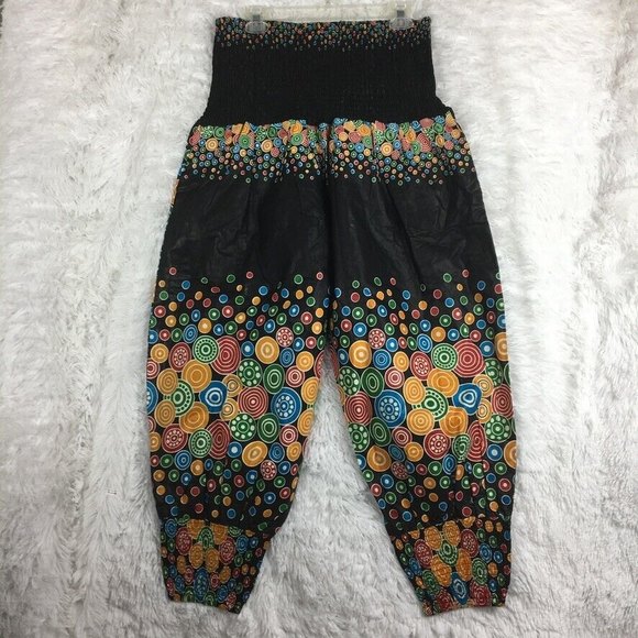 S.B Fashion Funky Bohemian Boho Hippie Pull-On Pants Loud Print Elastic Waist - Picture 4 of 8
